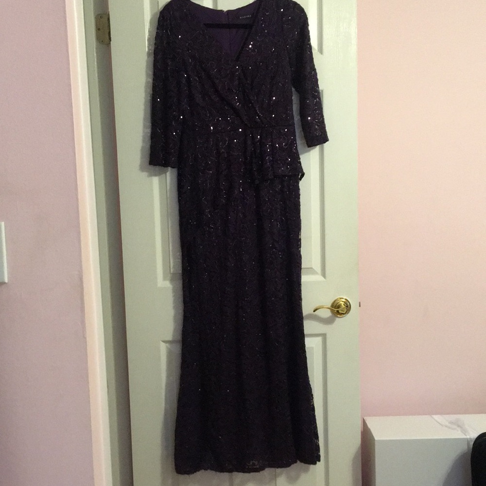 Purple stretch lace and sequined gown